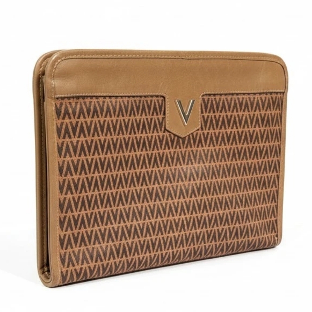 MARIO VALENTINO V-Pattern Tan and Brown Clutch